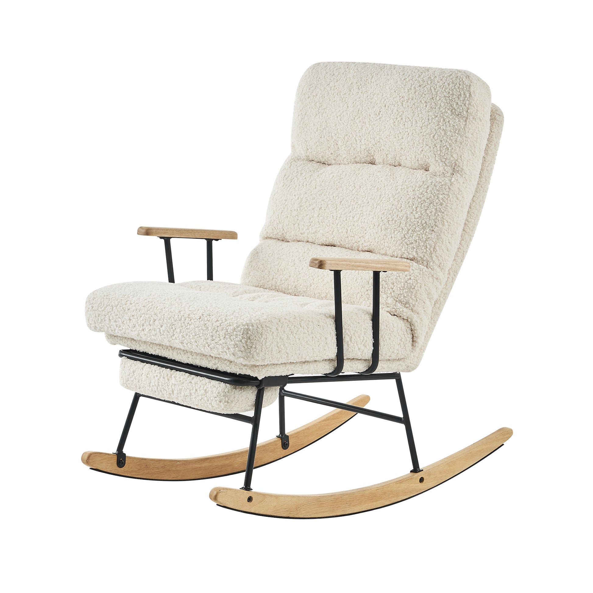 Plush Upholstered Rocking Chair with High Back and Retractable Footrest USA