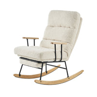 Plush Upholstered Rocking Chair with High Back and Retractable Footrest USA