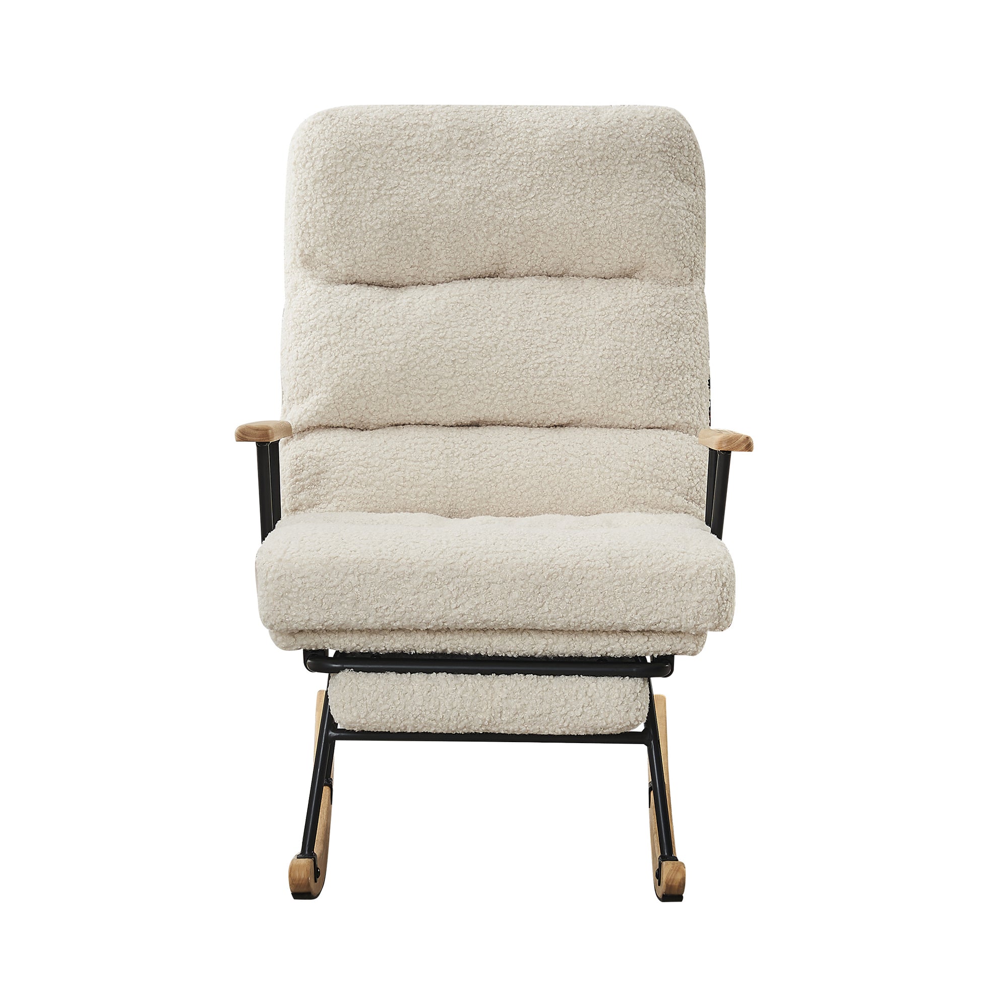 Plush Upholstered Rocking Chair with High Back and Retractable Footrest USA