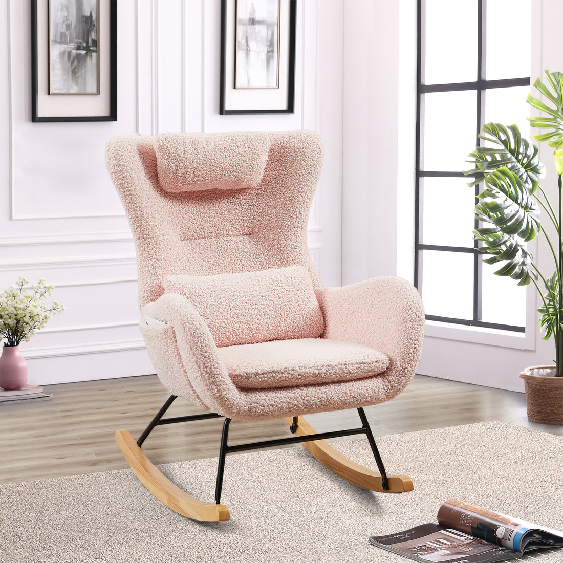 Plush Velvet Accent Chair with Ottoman Set - Sophisticated Blush Upholstery USA