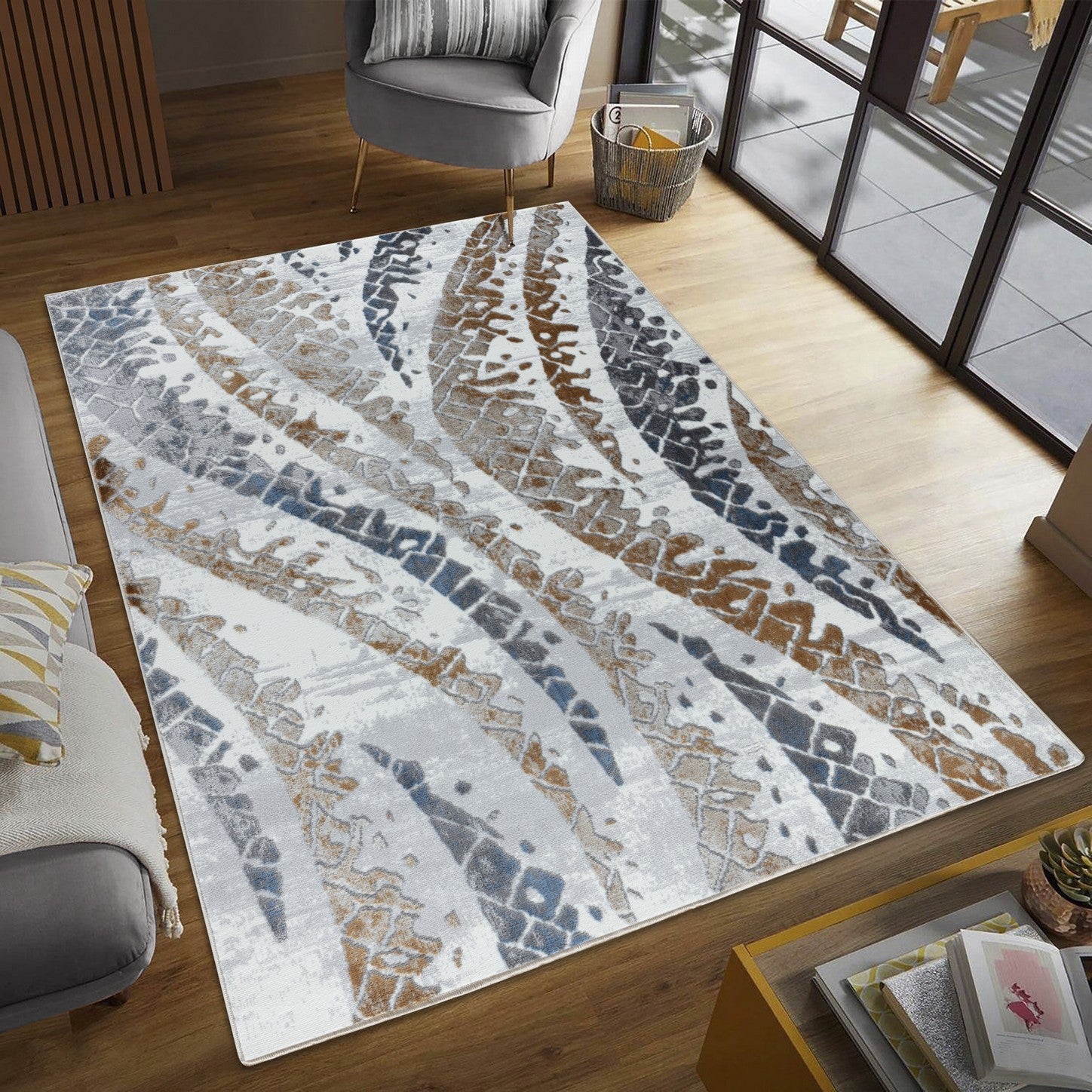 Plush Wavy Neutral Area Rug USA