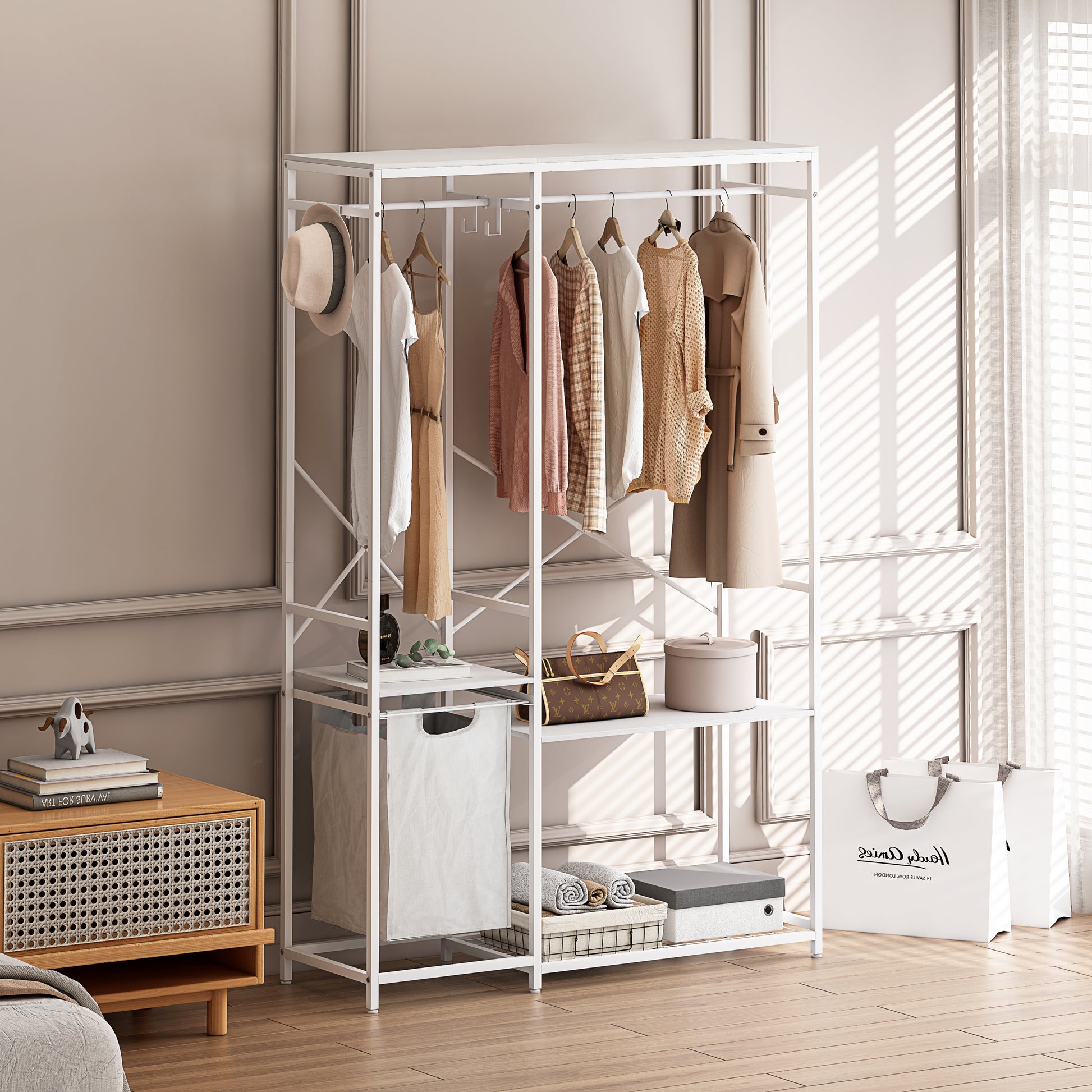 Portable Freestanding Wardrobe Closet with Bottom Mesh Rack USA