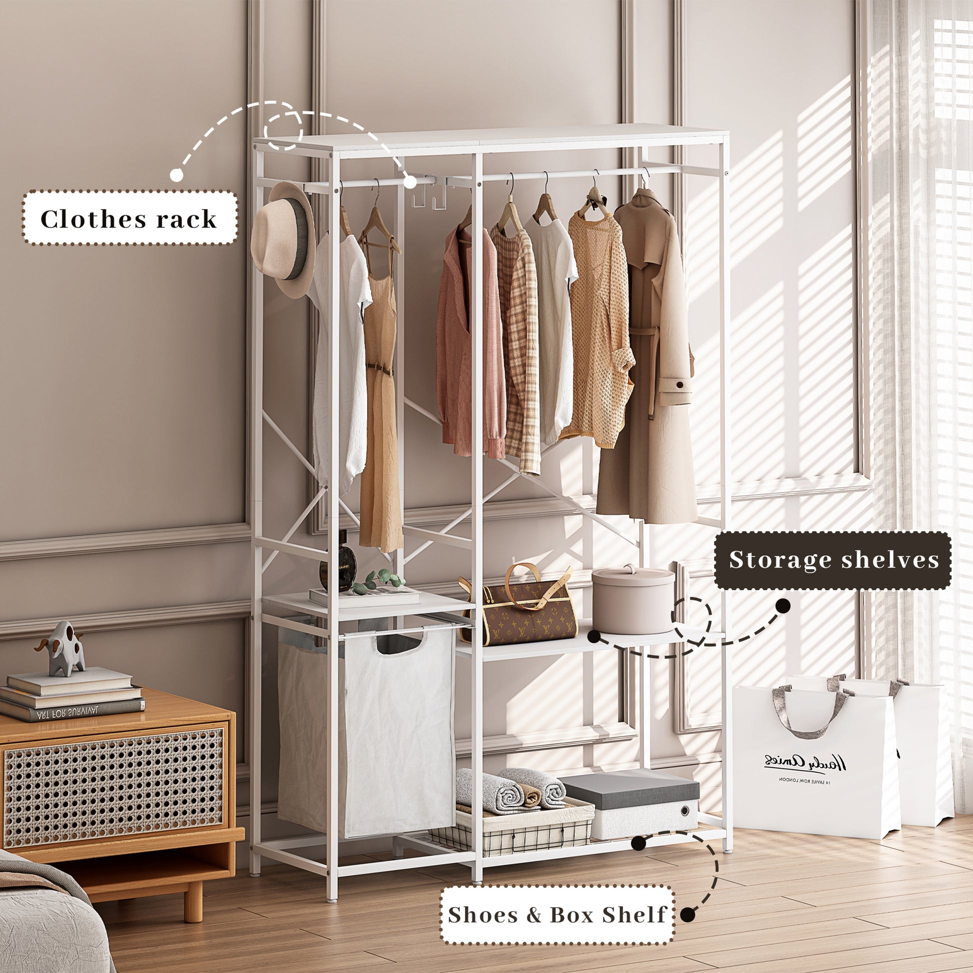 Portable Freestanding Wardrobe Closet with Bottom Mesh Rack USA