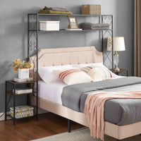 Queen Bed Frame with 2 Nightstands Headboards with Storage Cabinet