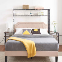 Queen Bed Frame with 2 Nightstands Headboards with Storage Cabinet