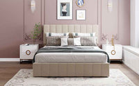 Queen size Upholstered Platform bed with a Hydraulic Storage System - Beige- USA