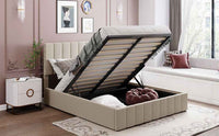 Queen size Upholstered Platform bed with a Hydraulic Storage System - Beige- USA