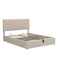 Queen size Upholstered Platform bed with a Hydraulic Storage System - Beige- USA