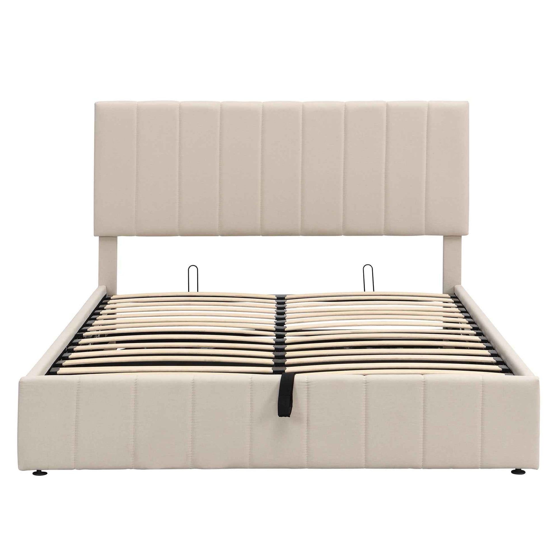 Queen size Upholstered Platform bed with a Hydraulic Storage System - Beige- USA