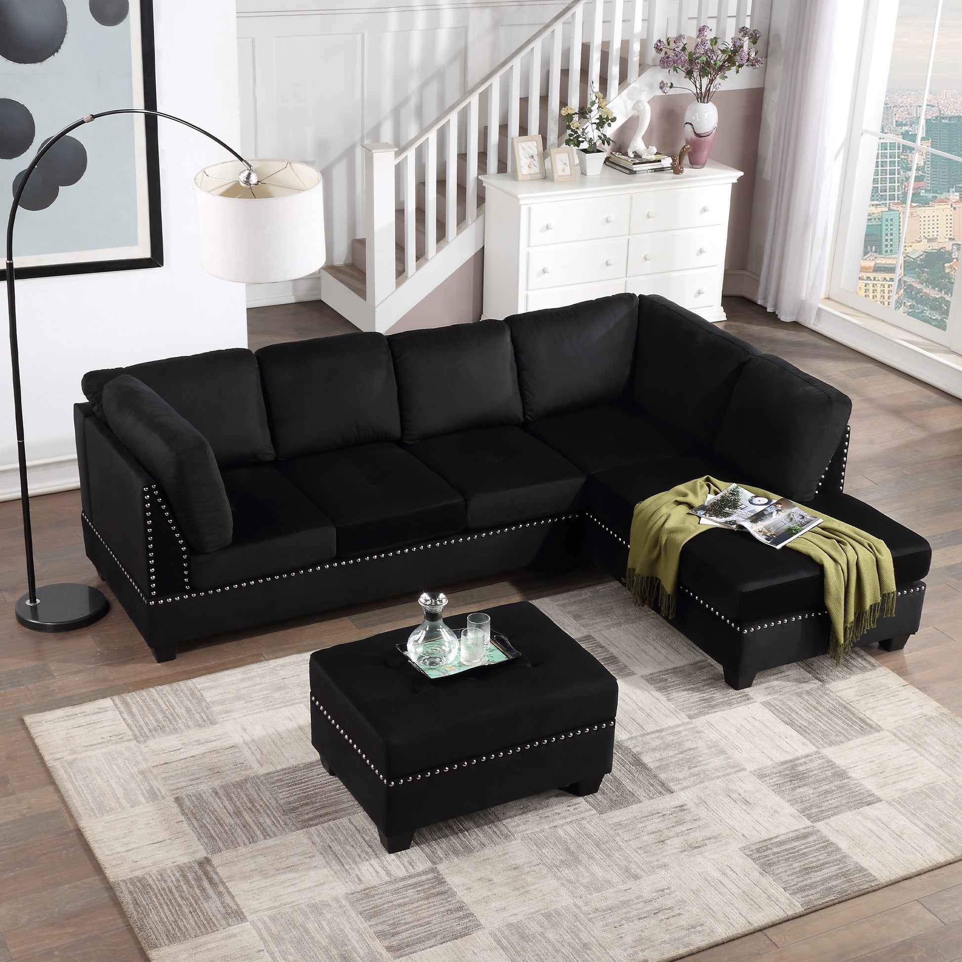 Reversible Modular Sectional Sofa with Storage Ottoman USA