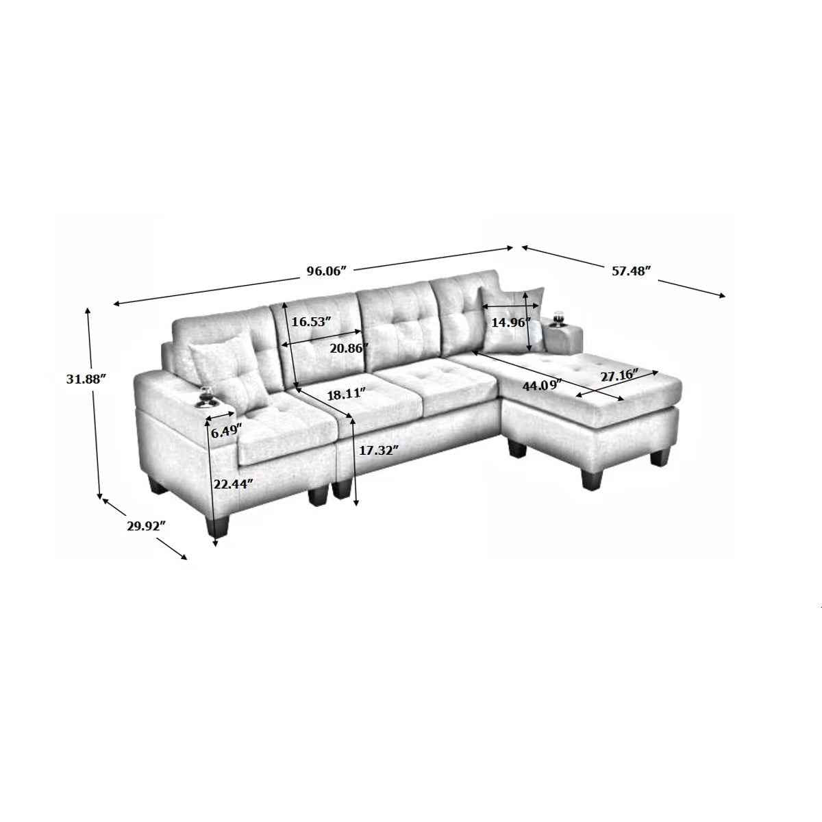 Right Sectional Sofa with Convertible Chaise Longue and Storage