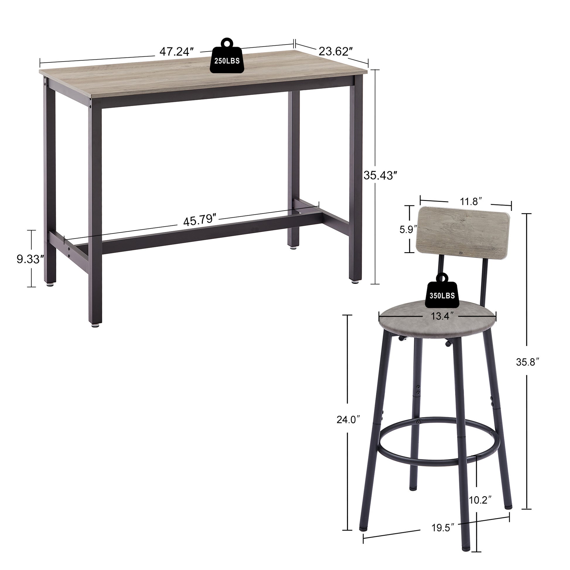 Rustic 5-Piece Bar Height Dining Set with Distressed Wood Top Table and 4 Stools USA