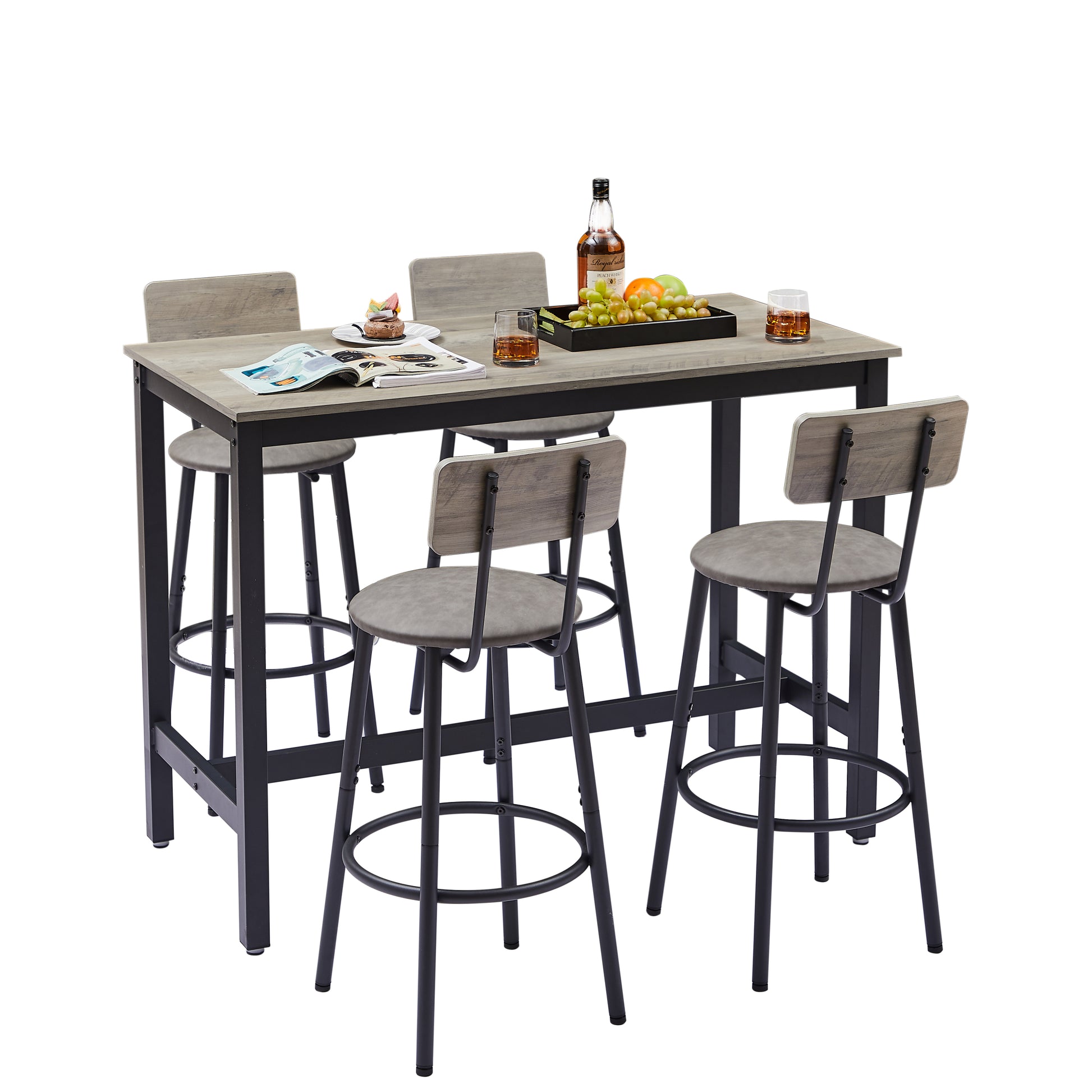 Rustic 5-Piece Bar Height Dining Set with Distressed Wood Top Table and 4 Stools USA