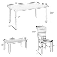 Rustic Farmhouse Dining Set with Bench - Distressed Gray Wood Top USA