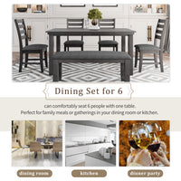 Rustic Farmhouse Dining Set with Bench - Distressed Gray Wood Top USA