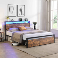 Rustic Farmhouse Wood Platform Bed with Storage Drawers- USA