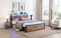 Rustic Farmhouse Wood Platform Bed with Storage Drawers- USA