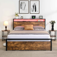 Rustic Farmhouse Wood Platform Bed with Storage Drawers- USA