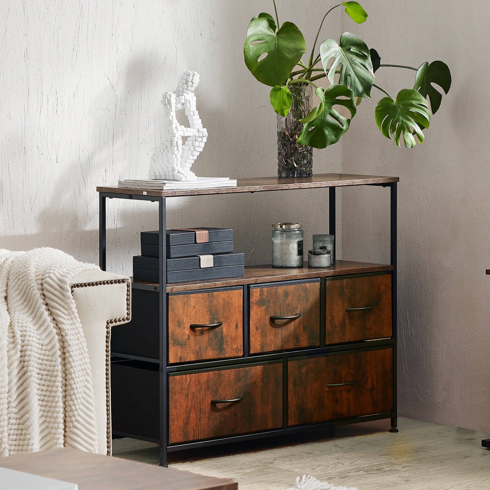 Rustic Industrial 6-Drawer Console Table USA