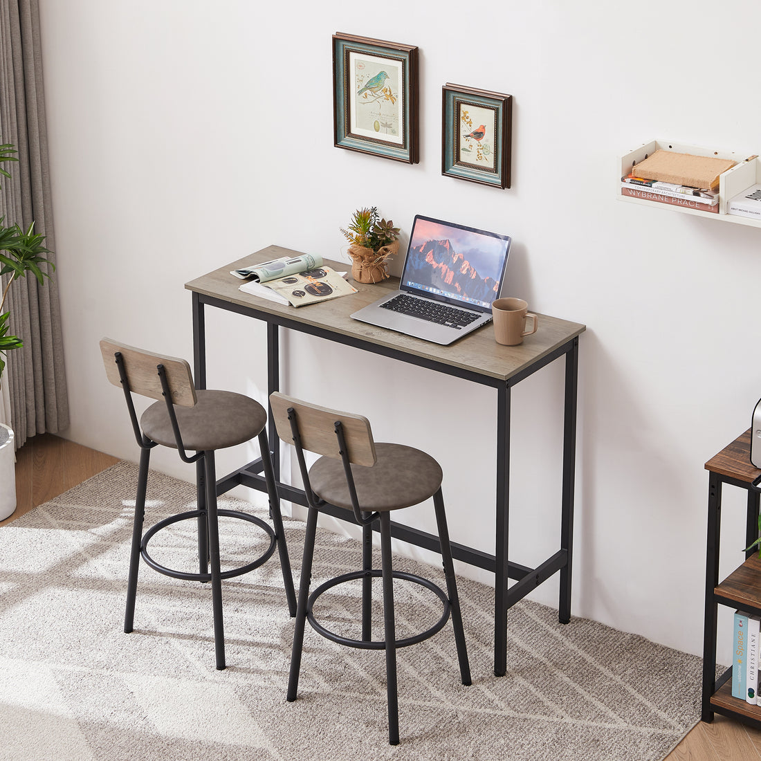 Rustic Industrial Bar Table Set with 2 Stools USA