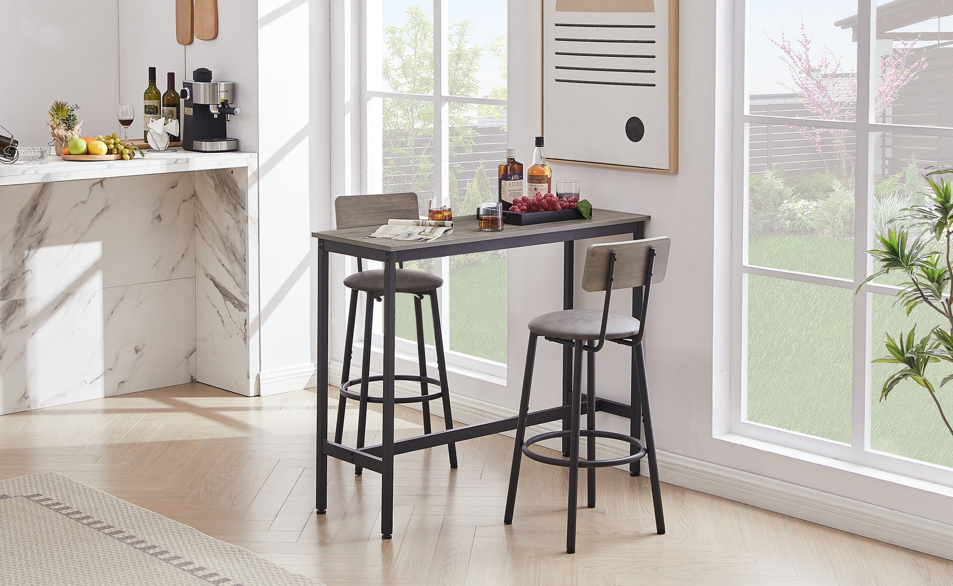 Rustic Industrial Bar Table Set with 2 Stools USA