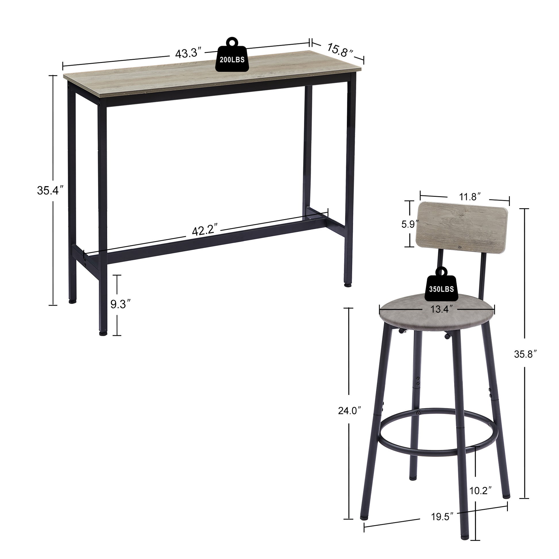 Rustic Industrial Bar Table Set with 2 Stools USA