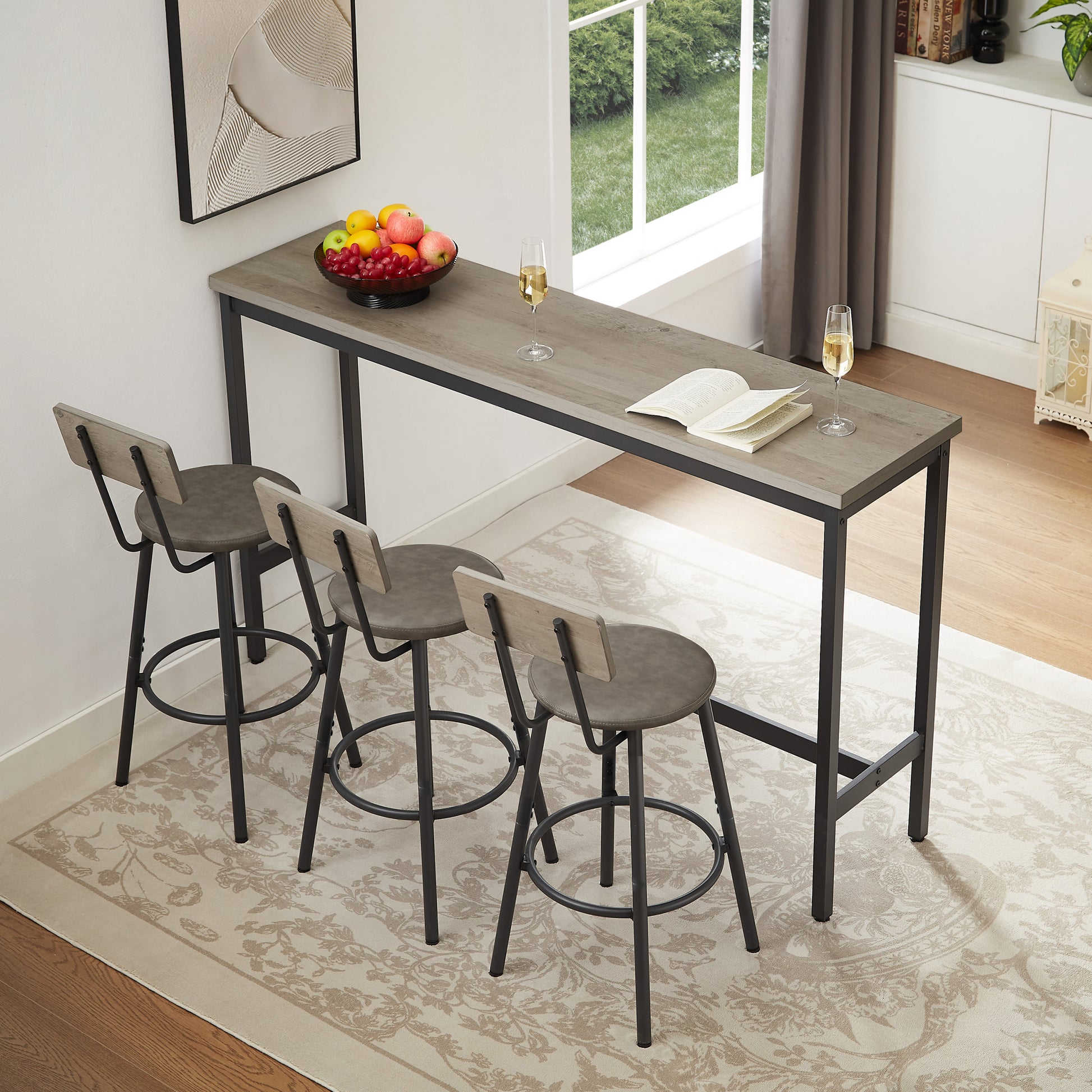 Rustic Industrial Dining Table Set with 4 Bar Stools USA