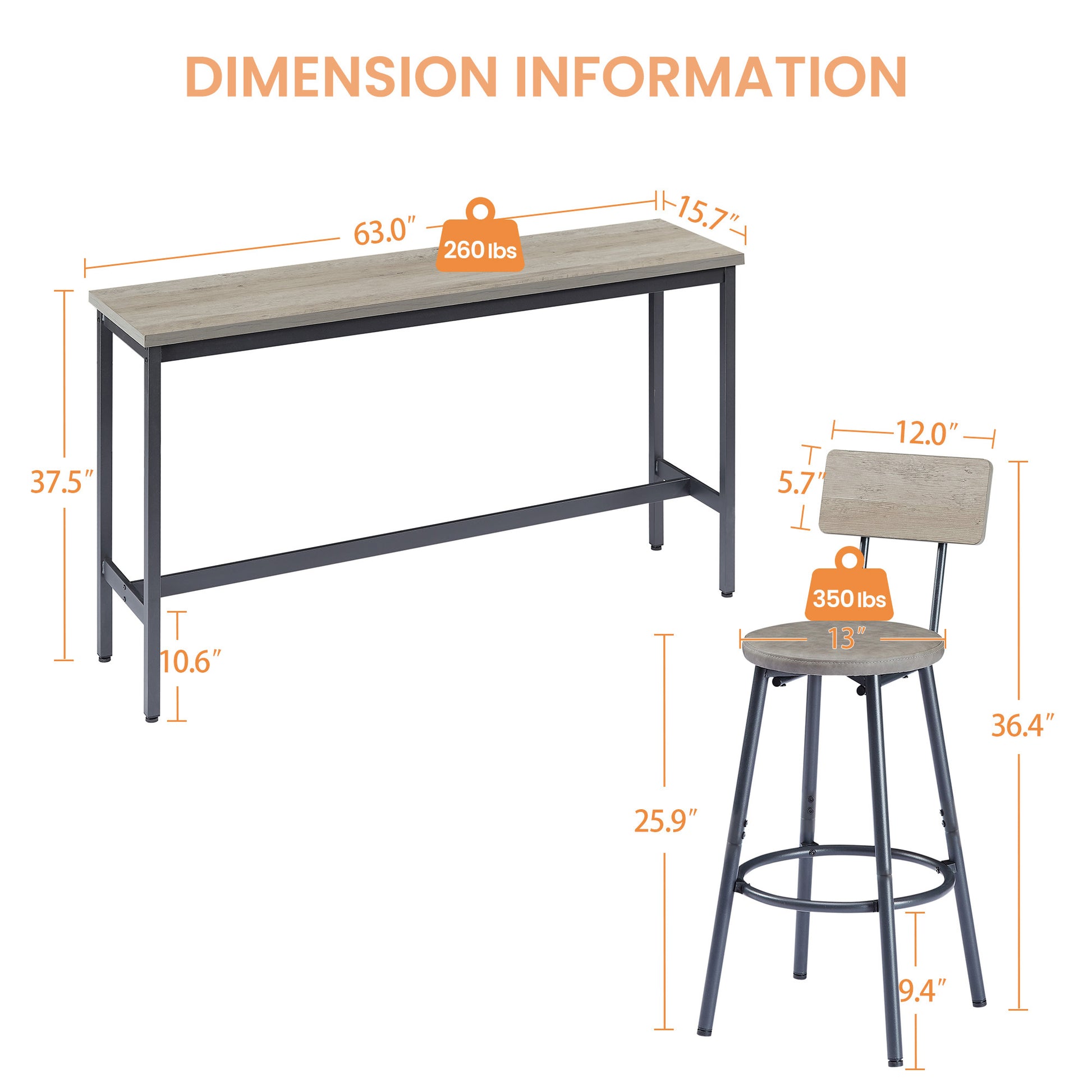 Rustic Industrial Dining Table Set with 4 Bar Stools USA