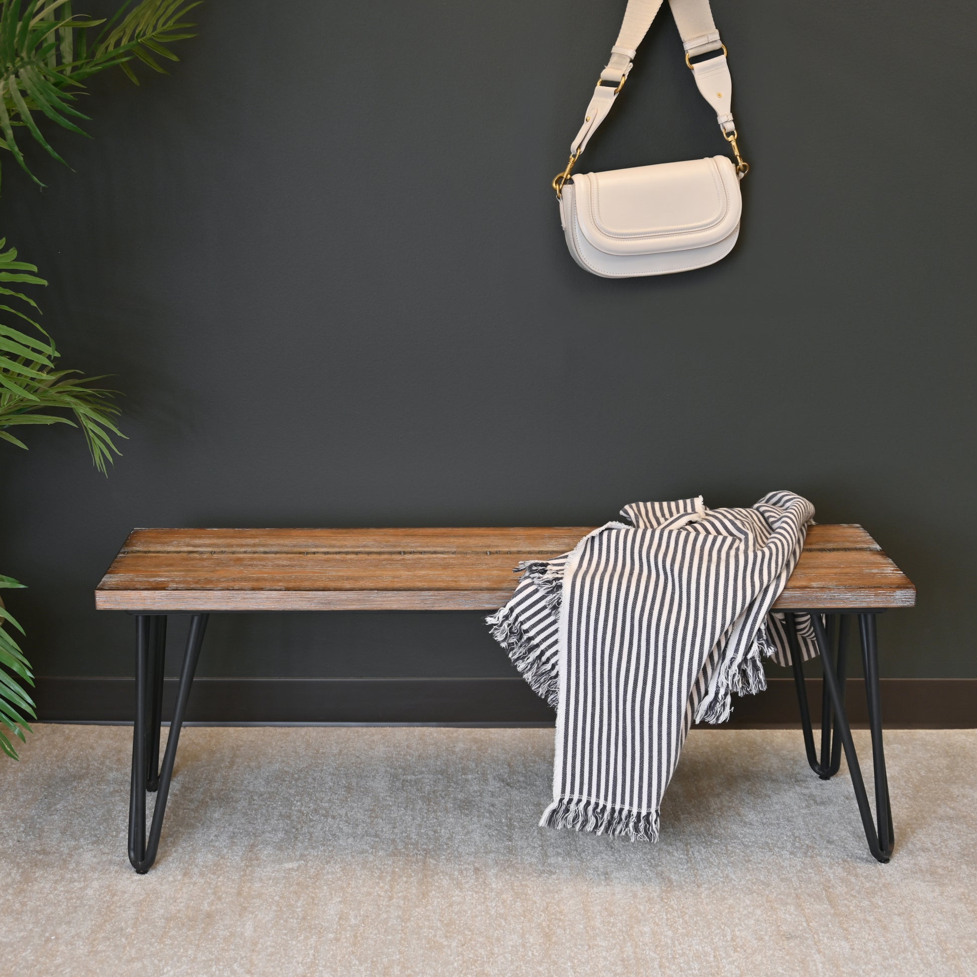 Rustic Industrial Wooden Dining Bench with Metal Frame USA