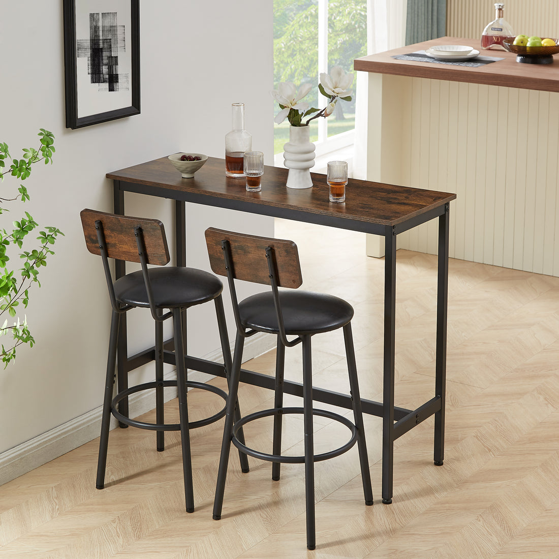 Rustic Pub Table Set with 2 Bar Stools Furnistra USA