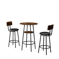 Rustic Pub Table Set with 2 Upholstered Stools USA