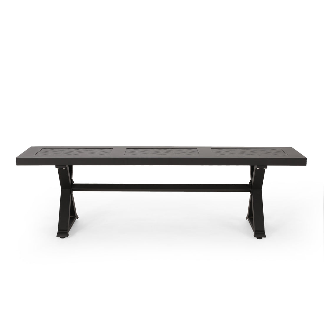 Rustic X-Frame Outdoor Dining Bench in Matte Black Finish USA