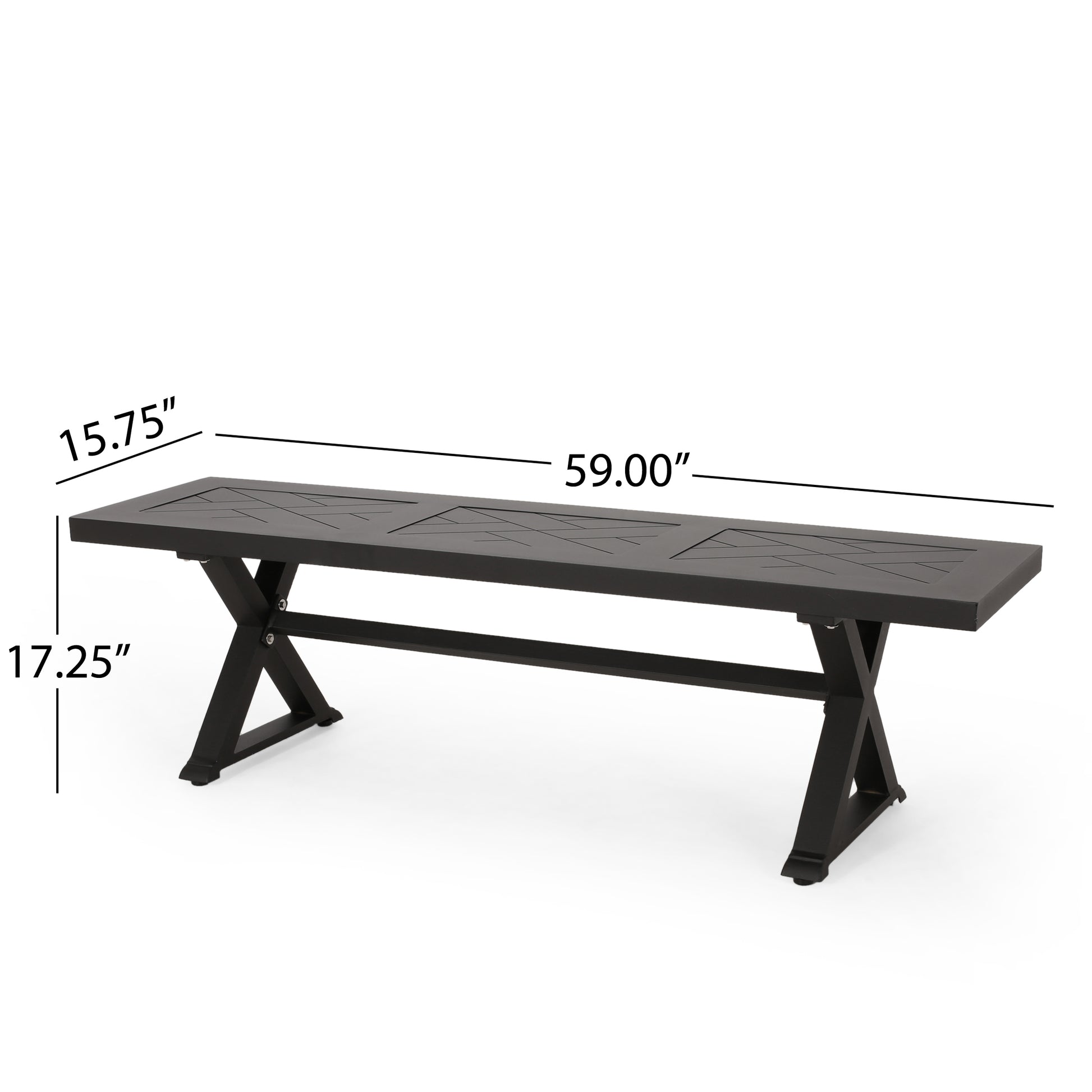 Rustic X-Frame Outdoor Dining Bench in Matte Black Finish USA