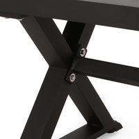 Rustic X-Frame Outdoor Dining Bench in Matte Black Finish USA