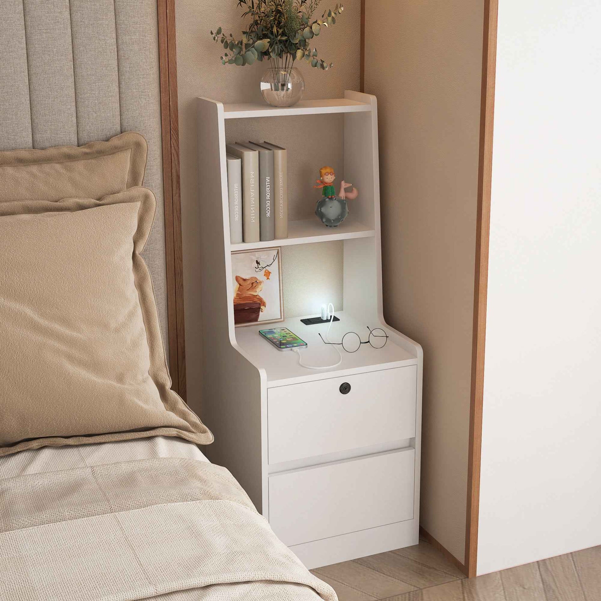 Sophisticated Bedside Storage Cabinet with Charging Station