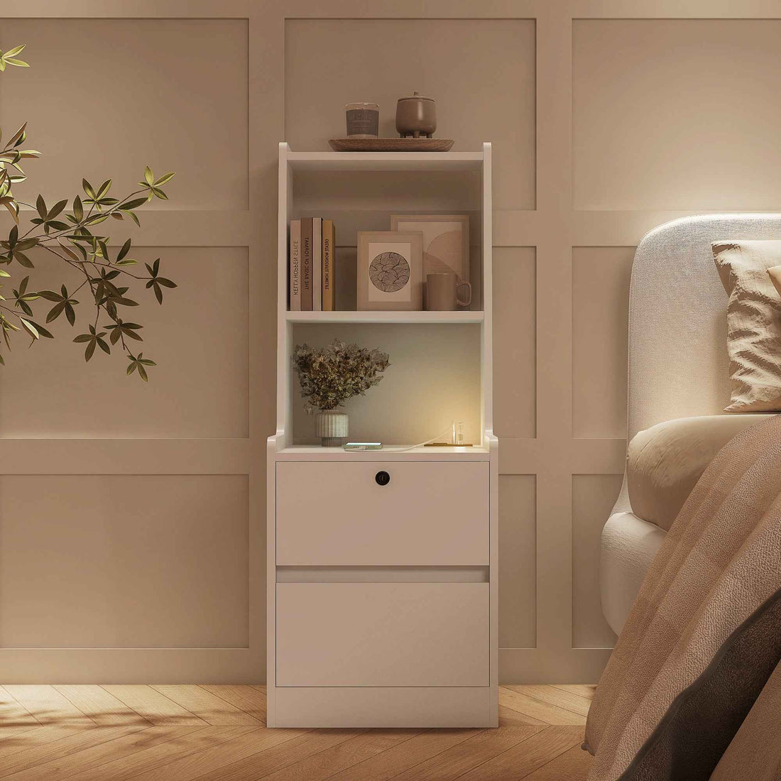 Sophisticated Bedside Storage Cabinet with Charging Station