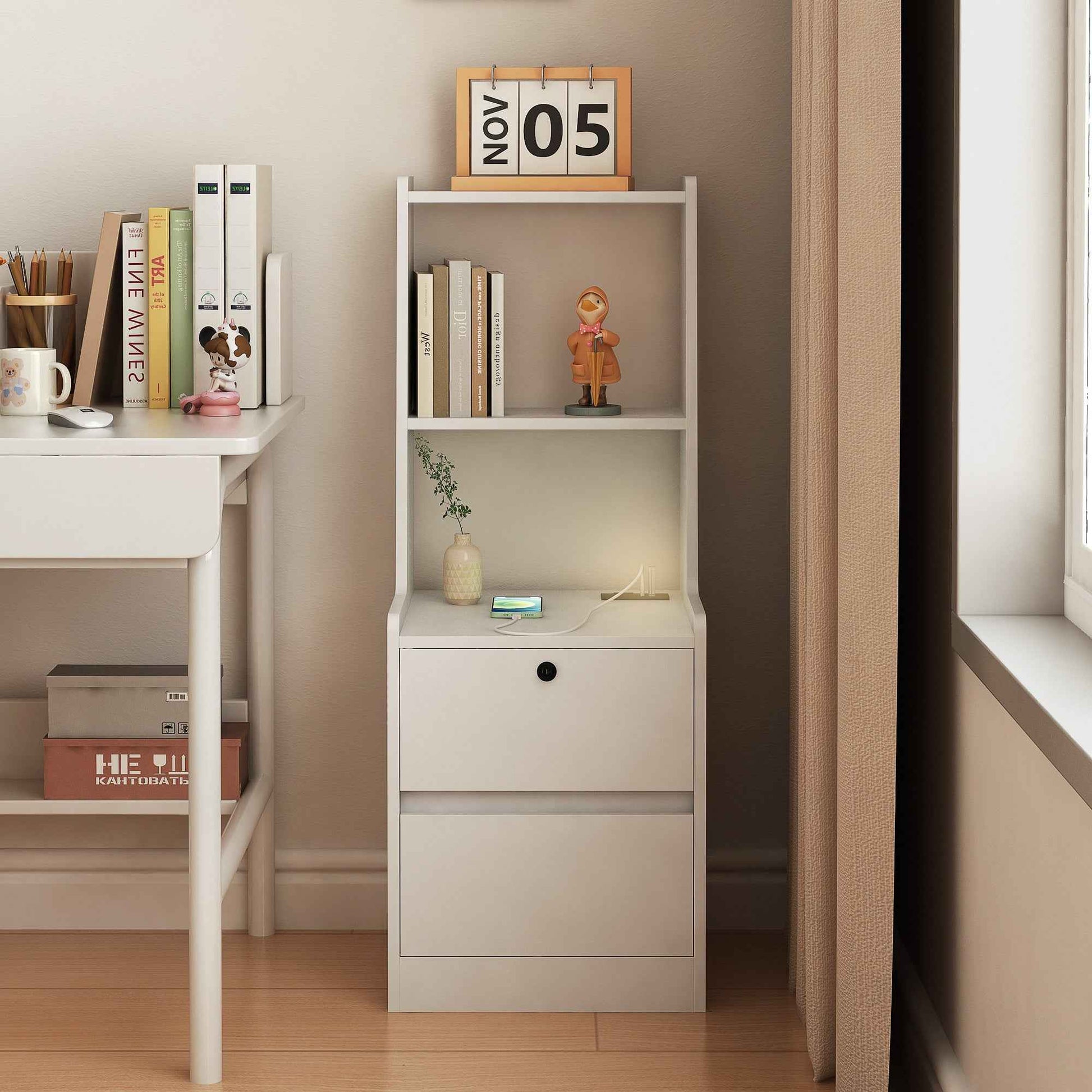 Sophisticated Bedside Storage Cabinet with Charging Station