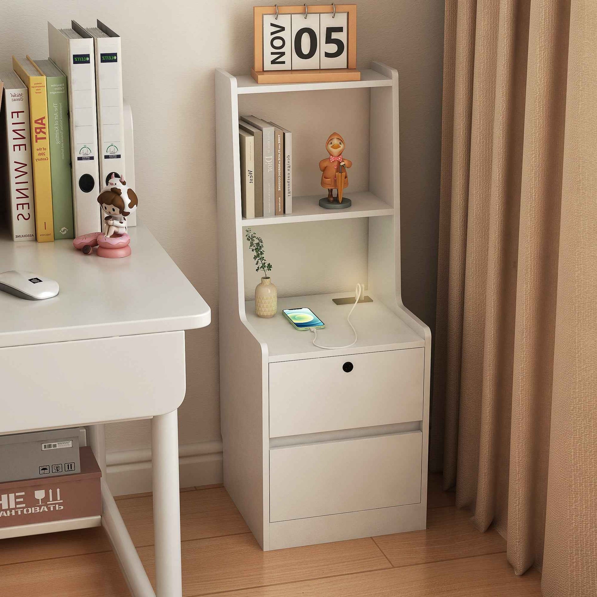 Sophisticated Bedside Storage Cabinet with Charging Station