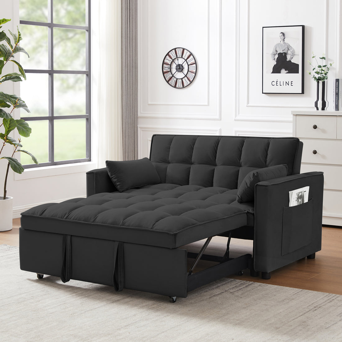 Sophisticated Convertible Dark Gray Velvet Sofa Bed USA