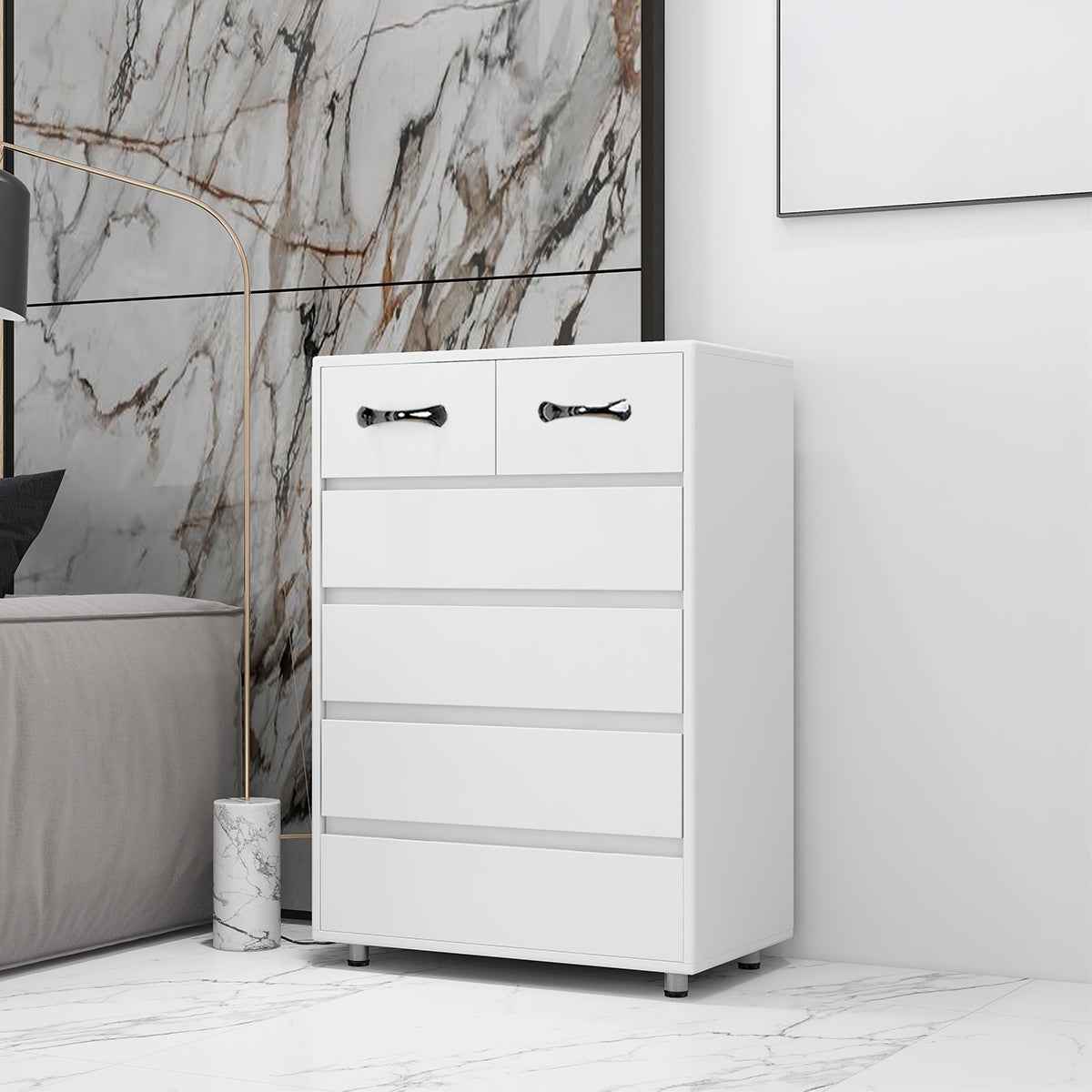 Sophisticated White Six-Drawer Bedroom Dresser