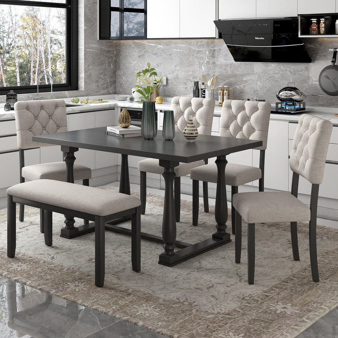 Stunning Modern 6-Piece Dining Set with Upholstered Bench USA