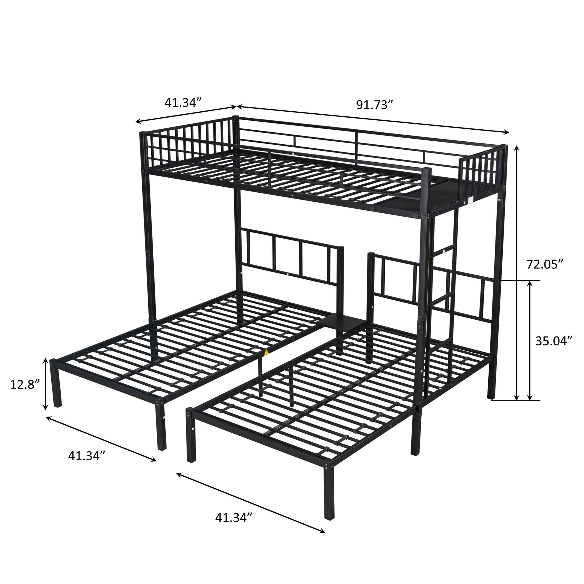 Sturdy Metal Triple Twin Bunk Bed - Easily Separates into 3 Individual Beds- USA