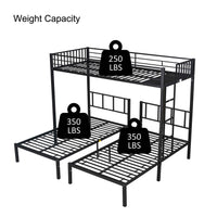 Sturdy Metal Triple Twin Bunk Bed - Easily Separates into 3 Individual Beds- USA