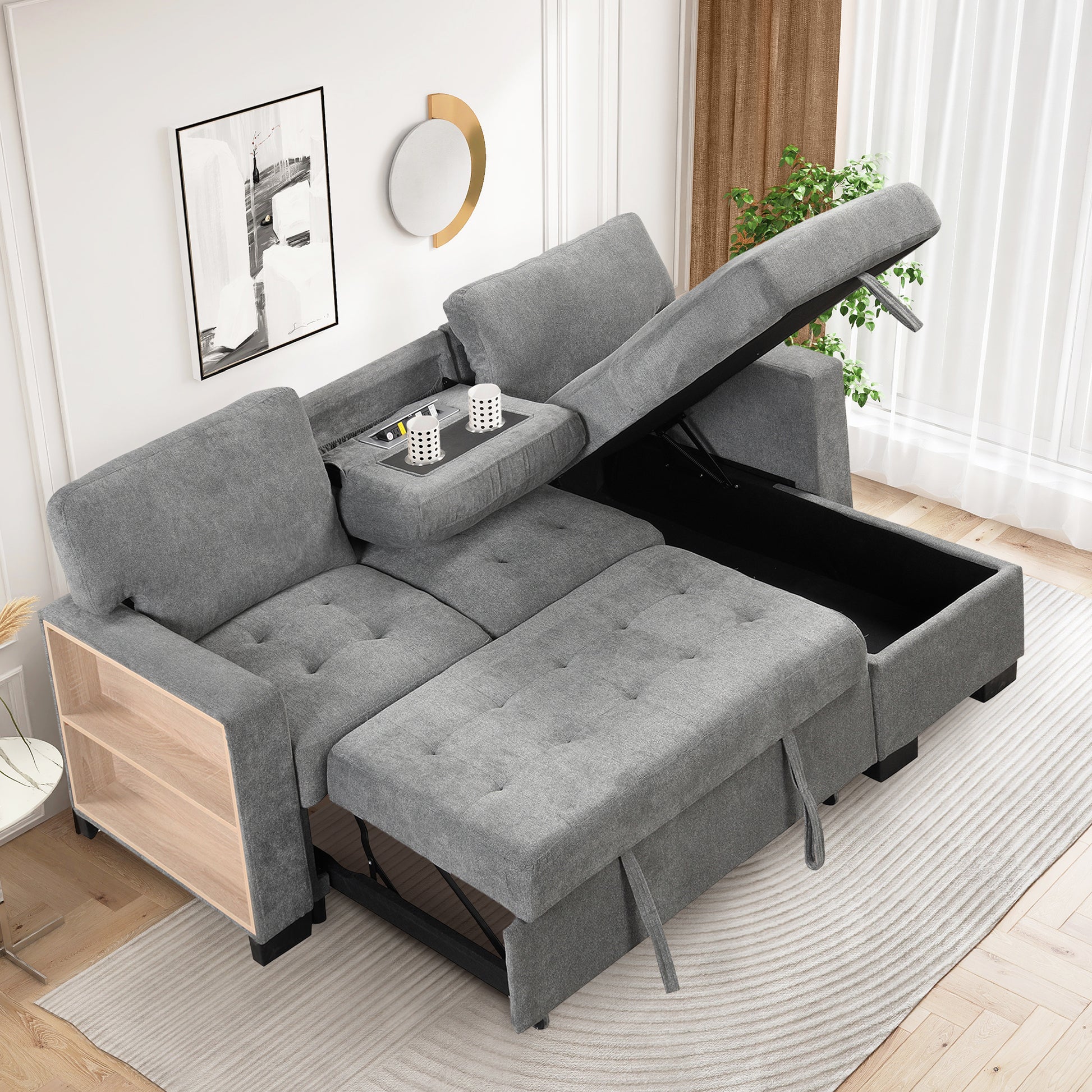 Stylish Convertible Sectional Sofa with Storage and USB Ports USA