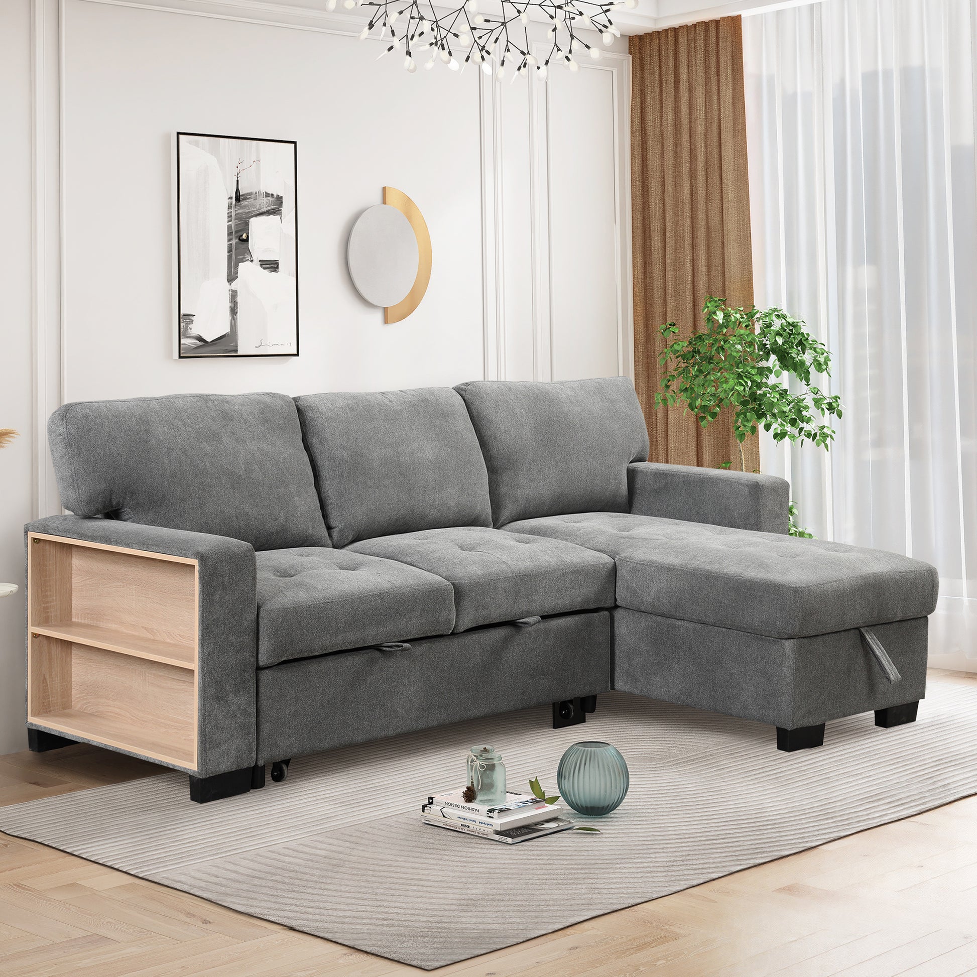 Stylish Convertible Sectional Sofa with Storage and USB Ports USA