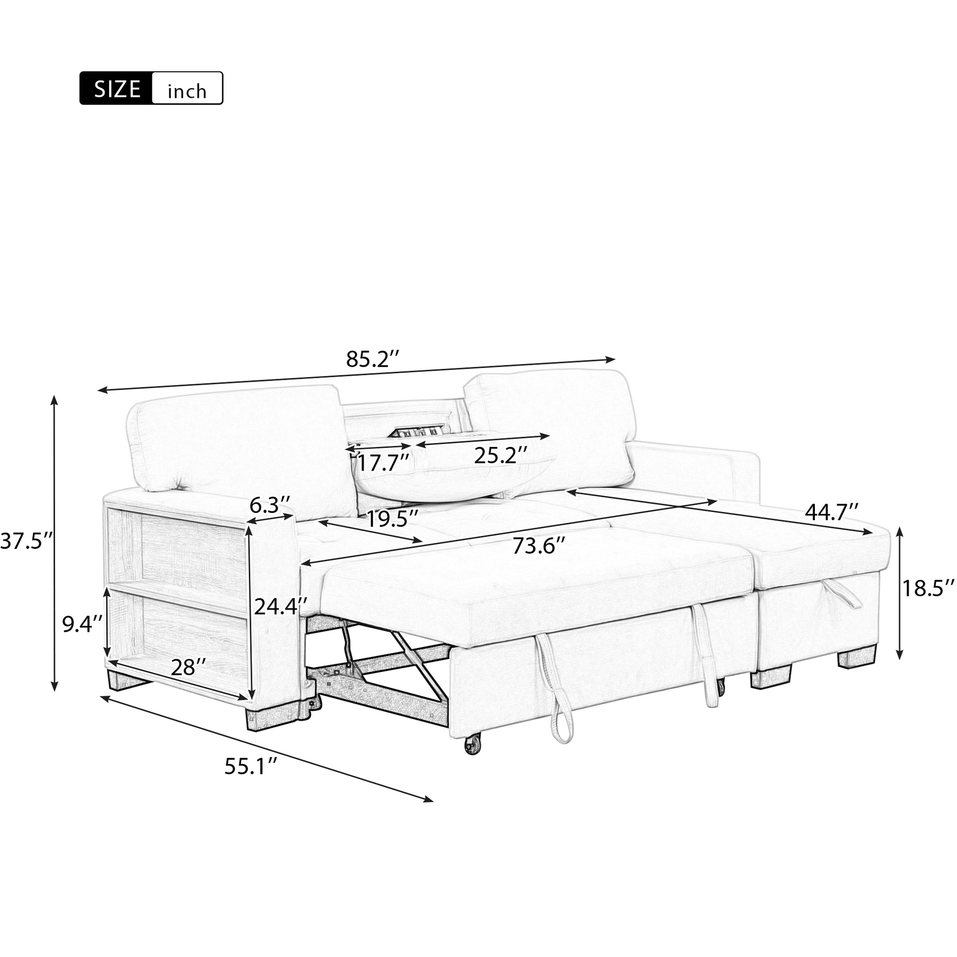 Stylish Convertible Sectional Sofa with Storage and USB Ports USA