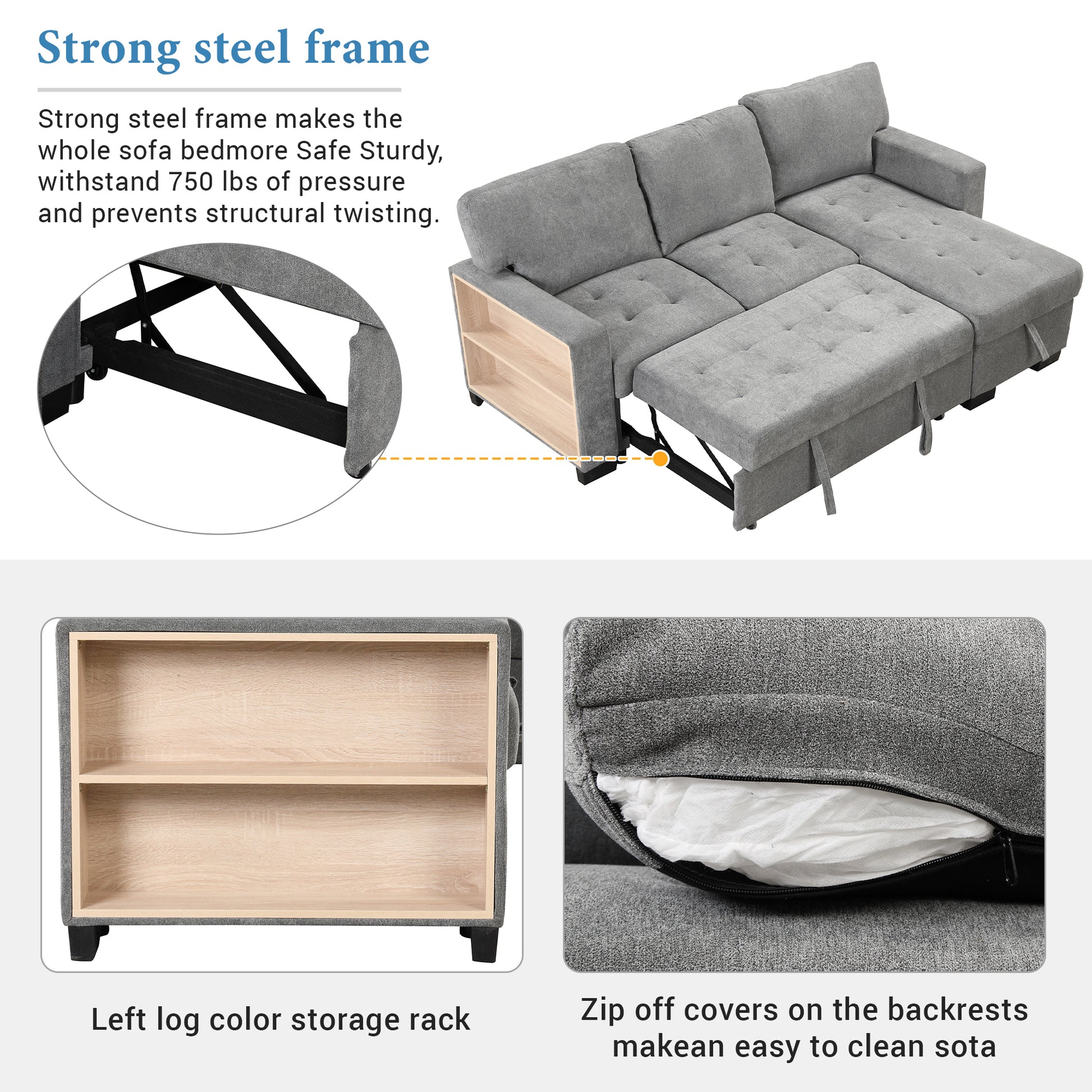 Stylish Convertible Sectional Sofa with Storage and USB Ports USA