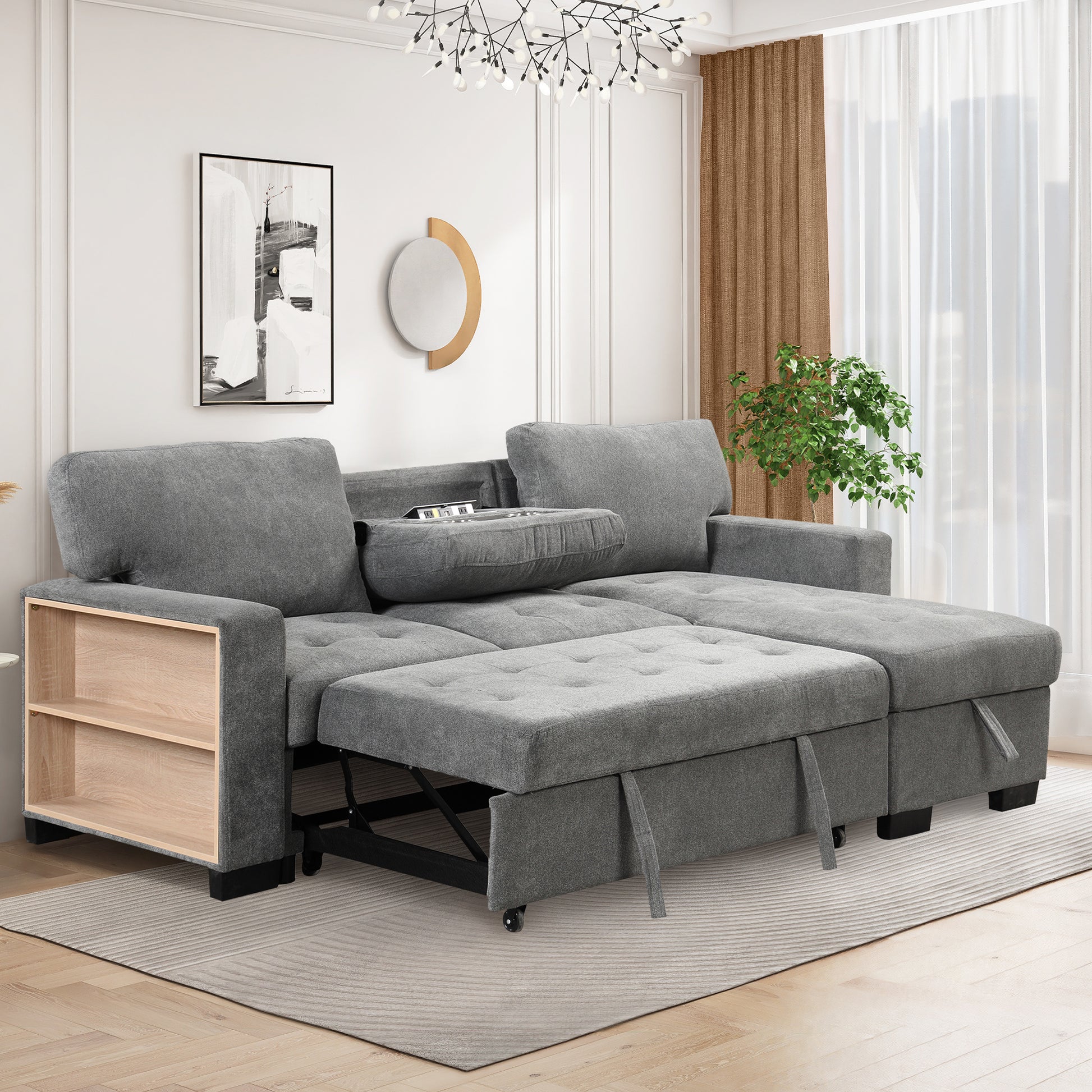 Stylish Convertible Sectional Sofa with Storage and USB Ports USA