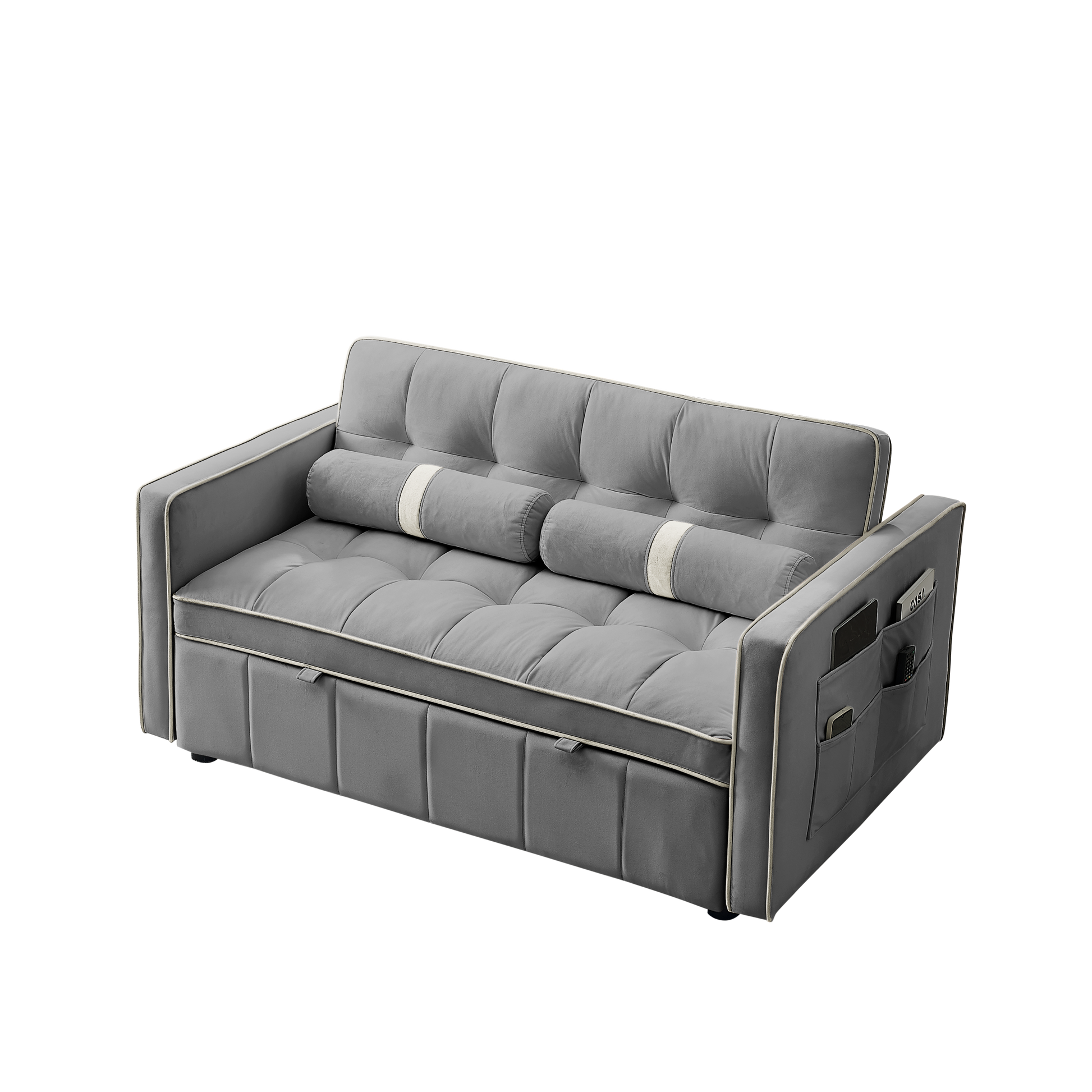 Stylish Modern 55.5 Convertible Sofa Bed with Storage Ottomans USA