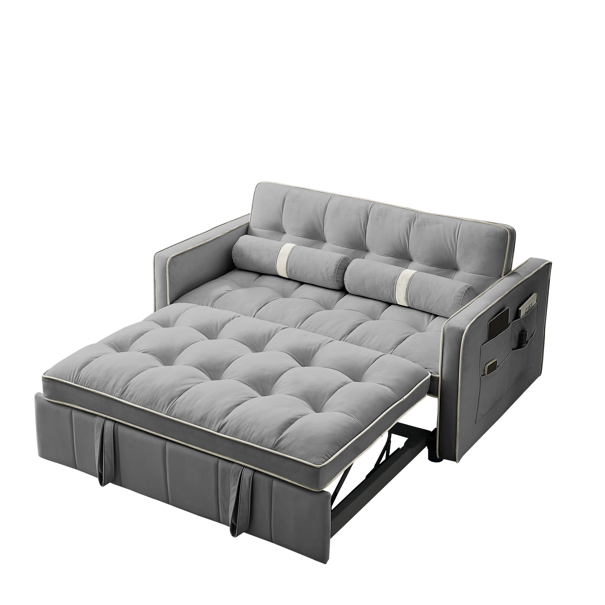 Stylish Modern 55.5 Convertible Sofa Bed with Storage Ottomans USA